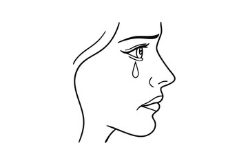 Woman's Profile, Single Tear, Sadness, Grief, Sorrow, Pain, Emotion, Depression, Line Art, Drawing
