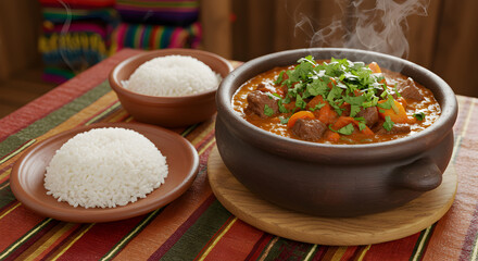 Authentic olluquito con charqui: a peruvian delight with dried meat stew served with rice