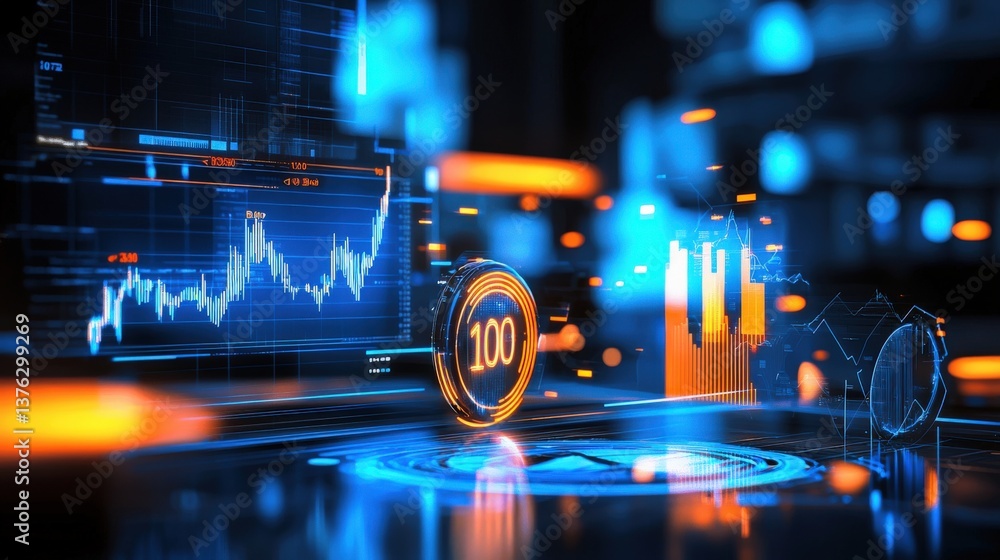 Aufkleber analyzing financial trends in digital markets virtual environment data visualization futuristic view