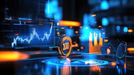 Analyzing financial trends in digital markets virtual environment data visualization futuristic viewpoint technology insights