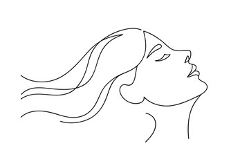 Elegant Woman Profile, Online Drawing, Hair Flowing, Serene Face, Minimalist Art