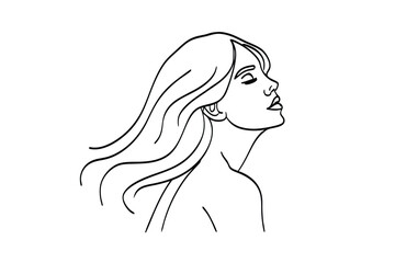 Serene Woman Line Art Drawing Minimalist Profile Portrait