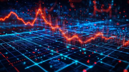 Futuristic data stream visualization with digital graph overlay and grid