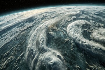 Cloud formations swirl above the Earth in a vibrant view from space captured during daylight