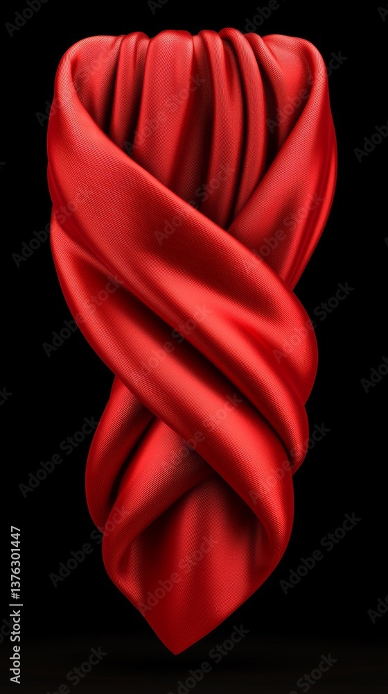 Poster dynamic abstract red silk fabric draped in twisted form dark background artistic composition vibrant