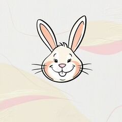 A whimsical hand-drawn clip artwork of an smiling face of an rabbit with eggs on a crisp white background, created in a vector style with bold lines, soft curves, and delicate pastel creamy textures.