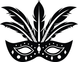 Masquerade mask featuring vibrant feathers silhouette vector art, Modern black color masquerade mask featuring vibrant feathers vector illustration design