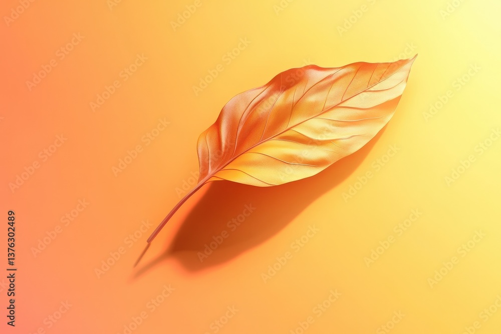 Poster a single golden leaf is displayed on a gradient colored surface