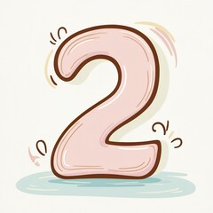 Obraz premium A whimsical hand-drawn clip artwork of an smiling face of a number 2 on a crisp white background, created in a vector style with bold lines, soft curves, and delicate textures. Pastel creamy card