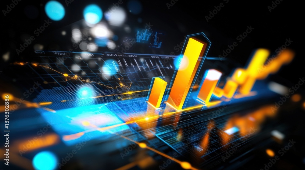 Poster data visualization techniques business analytics infographic display digital environment 3d perspect