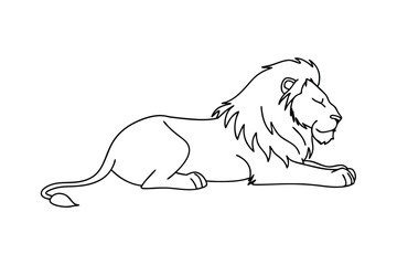 Majestic African Lion, Line Art, Resting, Wildlife, Drawing, Simple, Elegant, Outline, Cartoon, Amin