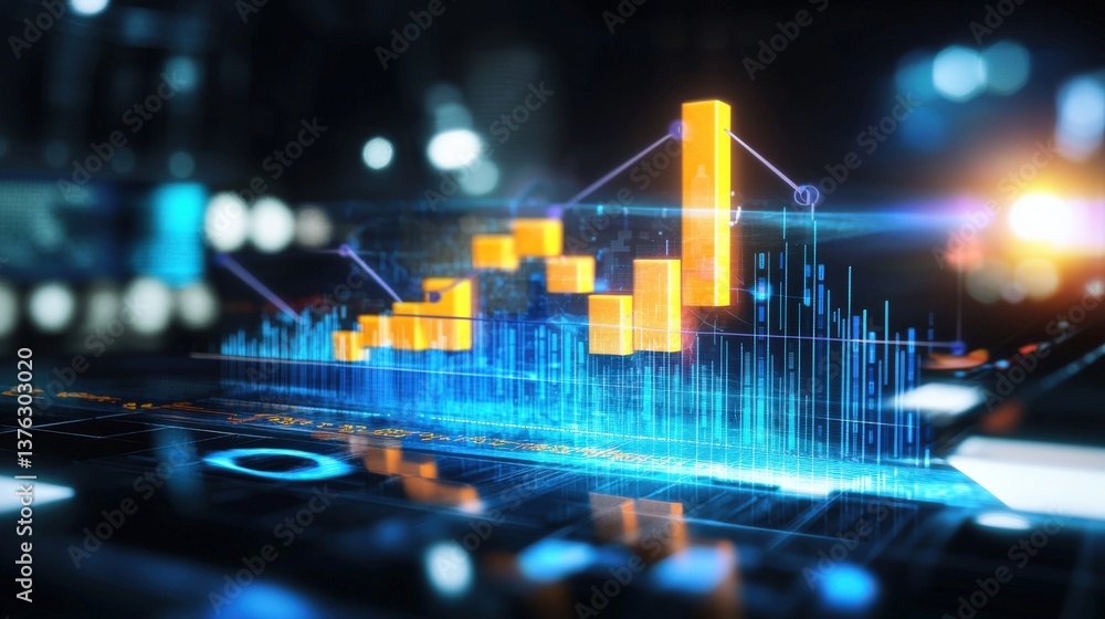 Poster analyzing business trends data visualization in technology environment digital insights modern persp