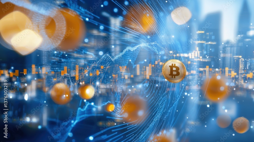 Poster cryptocurrency rise bitcoin and blockchain trends in urban settings digital art futuristic environme