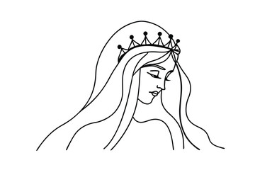 Virgin Mary Crowned Queen Line Art Drawing Religious Icon
