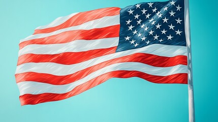 Obraz premium American Flag Waving in a Bright Sky Patriotic Symbol Outdoor Setting High Angle View Freedom Concept