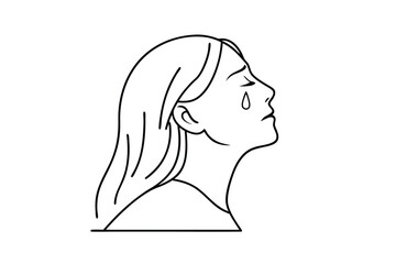 Sad Woman Profile Line Art Drawing Tears, Grief, Sorrow, Pain