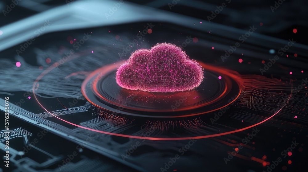 Poster digital cloud concept with abstract connections representing data storage and connectivity in a mode