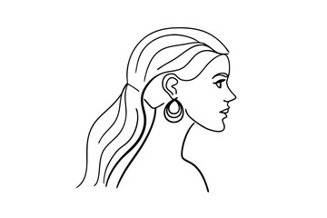 Elegant Woman Profile, Line Art, Hair, Earrings, Minimalist, Fashion, Drawing, Illustration, Design,