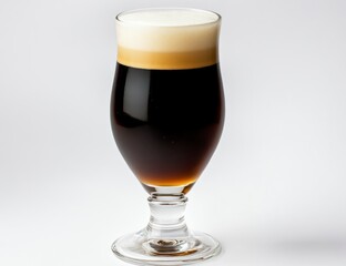 Irish Coffee in Glass with Creamy Foam Topping on White Background