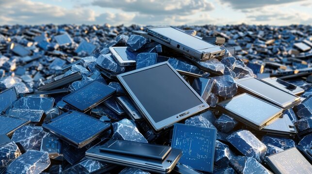 A digital art depiction of a pile of discarded electronic devices, showcasing the issue of electronic waste in a visually striking manner.
