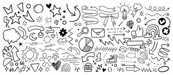 Hand Drawn Doodle Elements Set on White Background
