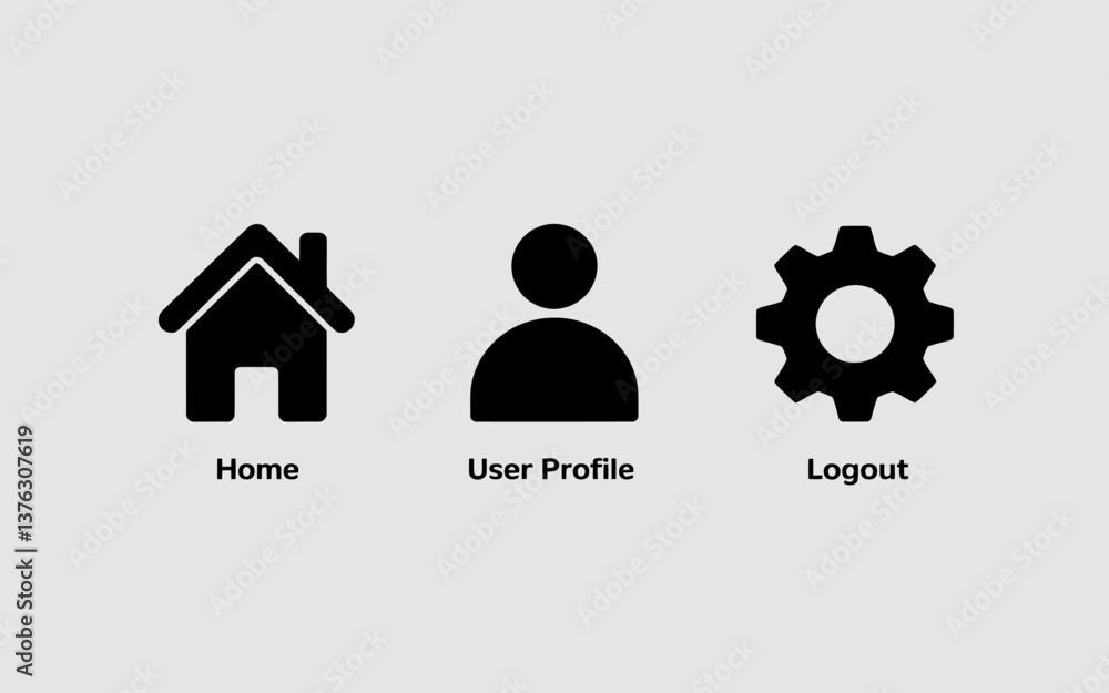 Poster minimalist ui navigation: home, profile, logout icons for app interface design