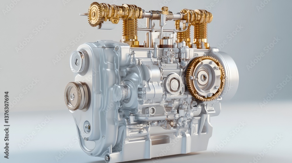 Poster high-resolution conceptual render of a modern engine assembly showcasing intricate mechanical compon
