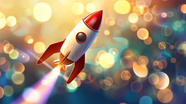 Rakete startet mit buntem Bokeh