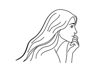 Elegant Line Art Drawing of a Pensive Woman's Profile