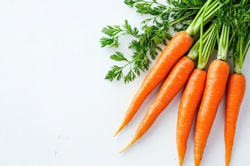 Fresh carrots with vibrant orange color and lush green tops arra