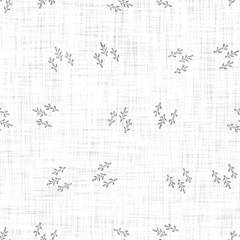 White neutral minimal woodland tree motif with Linen effect texture for baby nursery seamless background. Modern muted simple soft motif pattern for wallpaper, home decor white gray design. 