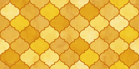 Moroccan Seamless Pattern. Turkish Mosque Window Shape. Arabic Mosaic Watercolor Ornament Background. Eid Mubarak Muslim Decoration. Ramadan Kareem Islamic Illustration