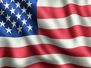 Fototapeta premium American Flag Waves in the Wind Outdoor Setting Flag Photography Vibrant Colors Close-Up View Patriotic Concept
