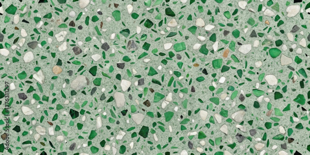 Aufkleber a detailed textured image showcasing a green and white terrazzo design with varied stone fragment si