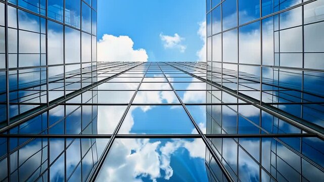 Moderne Glasfassade reflektiert Himmel