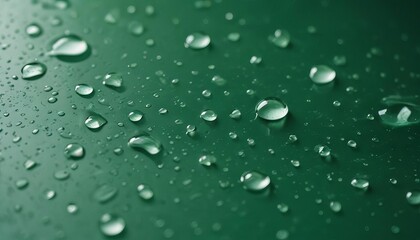 Raindrop Reflections: An enchanting display of glistening raindrops clinging to a sleek green surface, reflecting light and creating a mesmerizing pattern.
