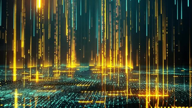 Datenstrahlen in goldener Matrixstruktur