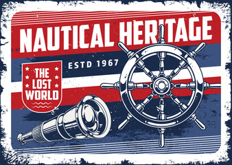 Obraz premium Nautical heritage emblem featuring ship wheel