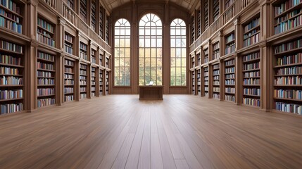 Fototapeta premium Expansive library with bookshelves and grand architecture