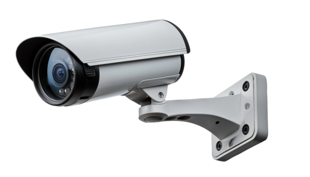 a close-up view of a security camera, ready to monitor and record. Its design is modern and sleek. This camera is designed for surveillance, security and protection.