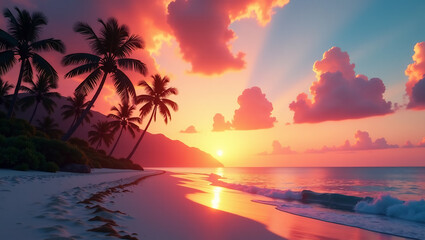 Tropical Sunset Beach Product Ad Banner