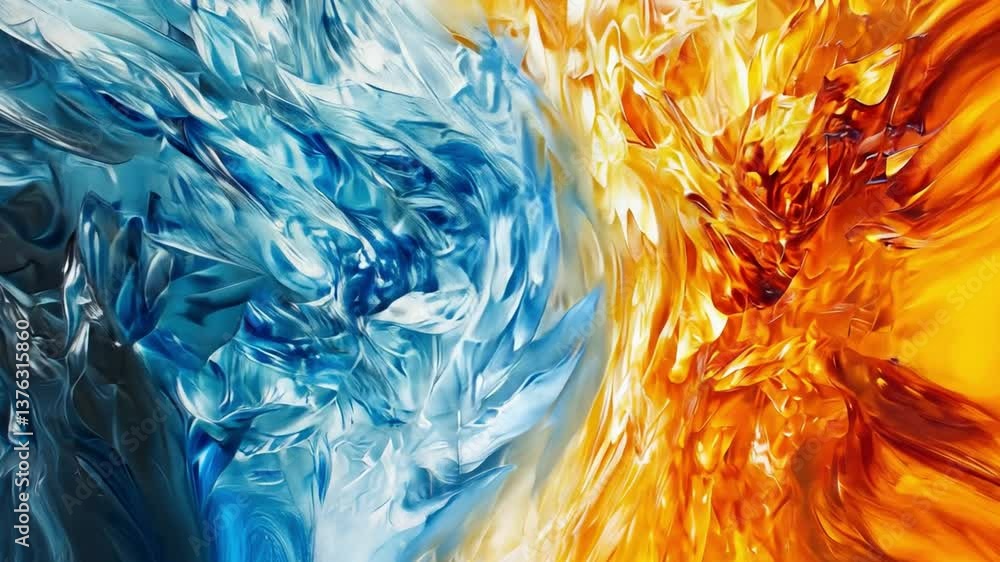 Poster abstract representation of contrasting elements, depicting a seamless blend of ice and fire in a cap