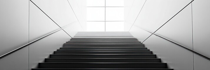 Fototapeta premium Ascending staircase in modern architecture with bright window vista