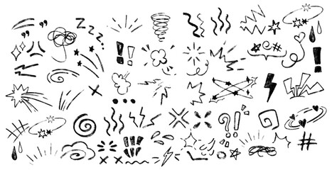 Comic Style Hand Drawn Doodle Symbols Set on White Background