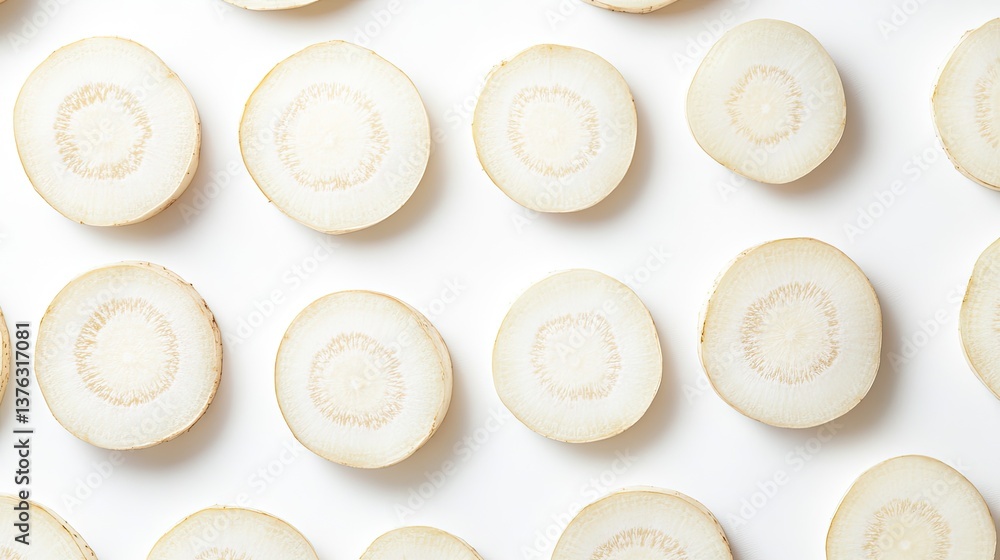 Poster circular slices arranged neatly, showcasing intricate patterns a