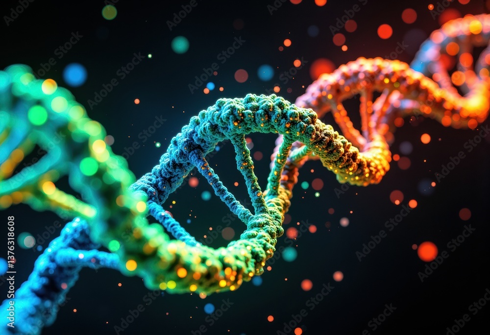 Aufkleber colorful dna double helix structure with glowing particles in the background