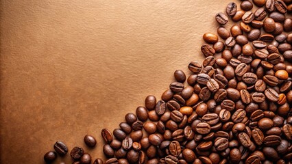 Roasted Coffee Beans Arranged in a Corner Design on a Brown Background for a Cafe Menu or Packaging Design