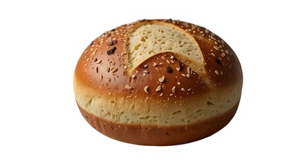 Round artisan bread roll with seeds, baked........