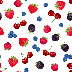 Berry seamless pattern. Fresh fruits backgrounds. Vector cartoon flat illustration.