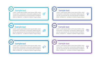 Infographic design business template with 6 options or steps. Can be used for workflow layout, diagram, annual report, web design	
